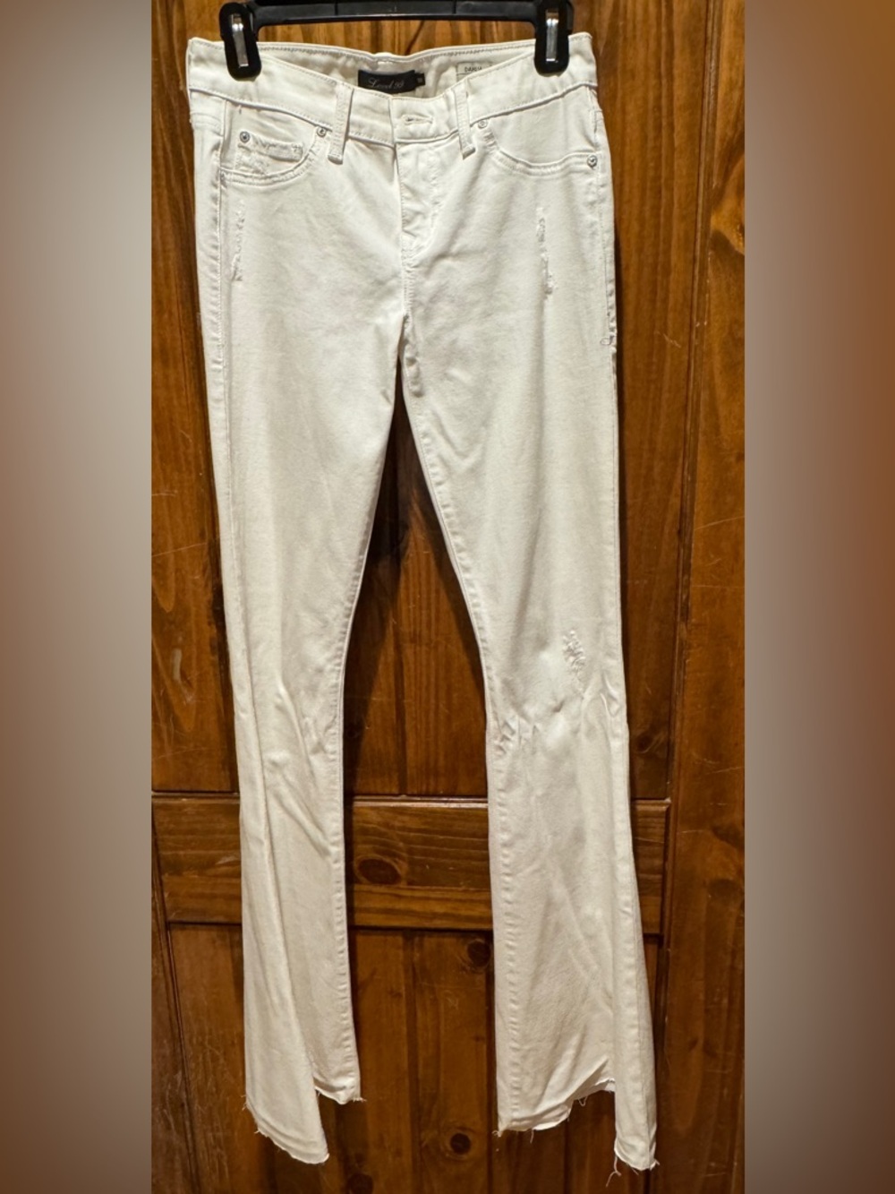 Level 99 White Distressed Flared Jeans